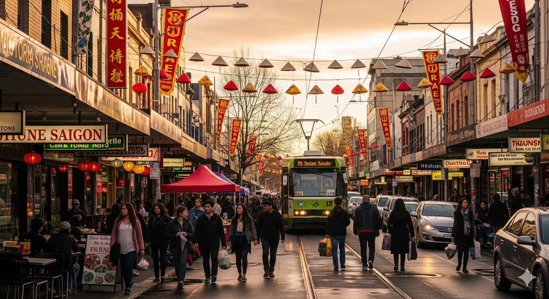 The vibrant energy of Victoria Street, Richmond, the heart of Melbourne's Little Saigon.